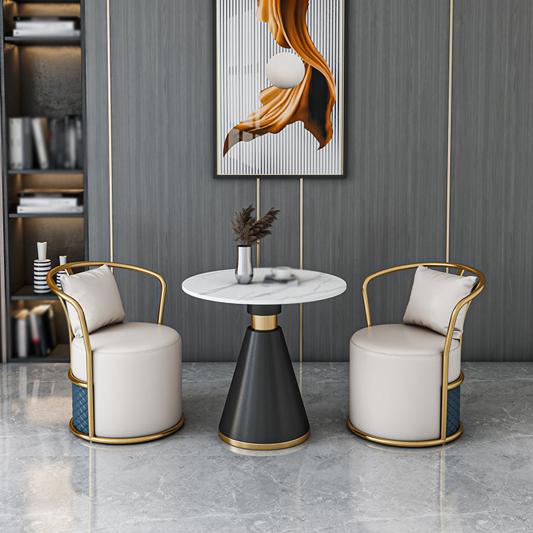 1/3/4 Pcs Metal Modern Dining Room Set with Round Table and Pedestal Base Dining Set 3 Pieces: Table, 2 White Chairs Clearhalo 'Dining Room Sets' 'Dining Tables & Seating' 'dining_room_set' 'furn' 'furn_dining_room_set' 'Furniture' 'furniture_dining_room_set' 'Kitchen & Dining Furniture' 'kitchen&dining_furn' 'kitchen' 4524181
