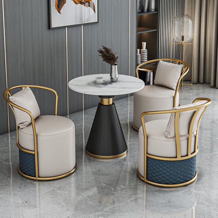 1/3/4 Pcs Metal Modern Dining Room Set with Round Table and Pedestal Base Dining Set 4 Pieces: Table, 3 White Chairs Clearhalo 'Dining Room Sets' 'Dining Tables & Seating' 'dining_room_set' 'furn' 'furn_dining_room_set' 'Furniture' 'furniture_dining_room_set' 'Kitchen & Dining Furniture' 'kitchen&dining_furn' 'kitchen' 4524184