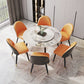 1/4/7 Pcs Metal Modern Dining Room Set with Round Table and Metal Legs Dining Set 7 Pieces: White-Gold Table, 6 Orange Chairs Clearhalo 'Dining Room Sets' 'Dining Tables & Seating' 'dining_room_set' 'furn' 'furn_dining_room_set' 'Furniture' 'furniture_dining_room_set' 'Kitchen & Dining Furniture' 'kitchen&dining_furn' 'kitchen' 4524198