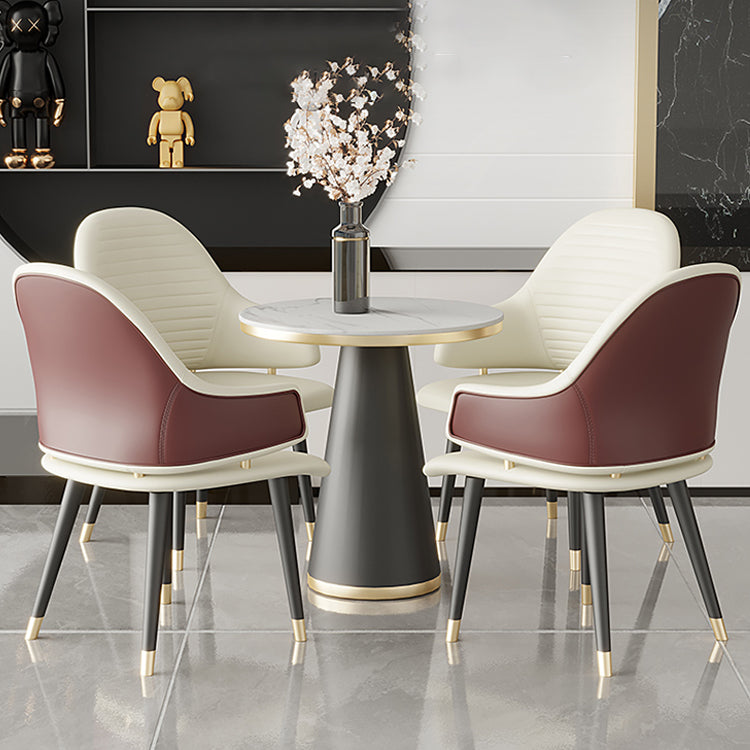 Glam Style 1/5 Pieces Dining Set Sintered Stone Dining Table Set for Home Use 5 Pieces: Table, 4 Red Chairs Clearhalo 'Dining Room Sets' 'Dining Tables & Seating' 'dining_room_set' 'furn' 'furn_dining_room_set' 'Furniture' 'furniture_dining_room_set' 'Kitchen & Dining Furniture' 'kitchen&dining_furn' 'kitchen' 4524232