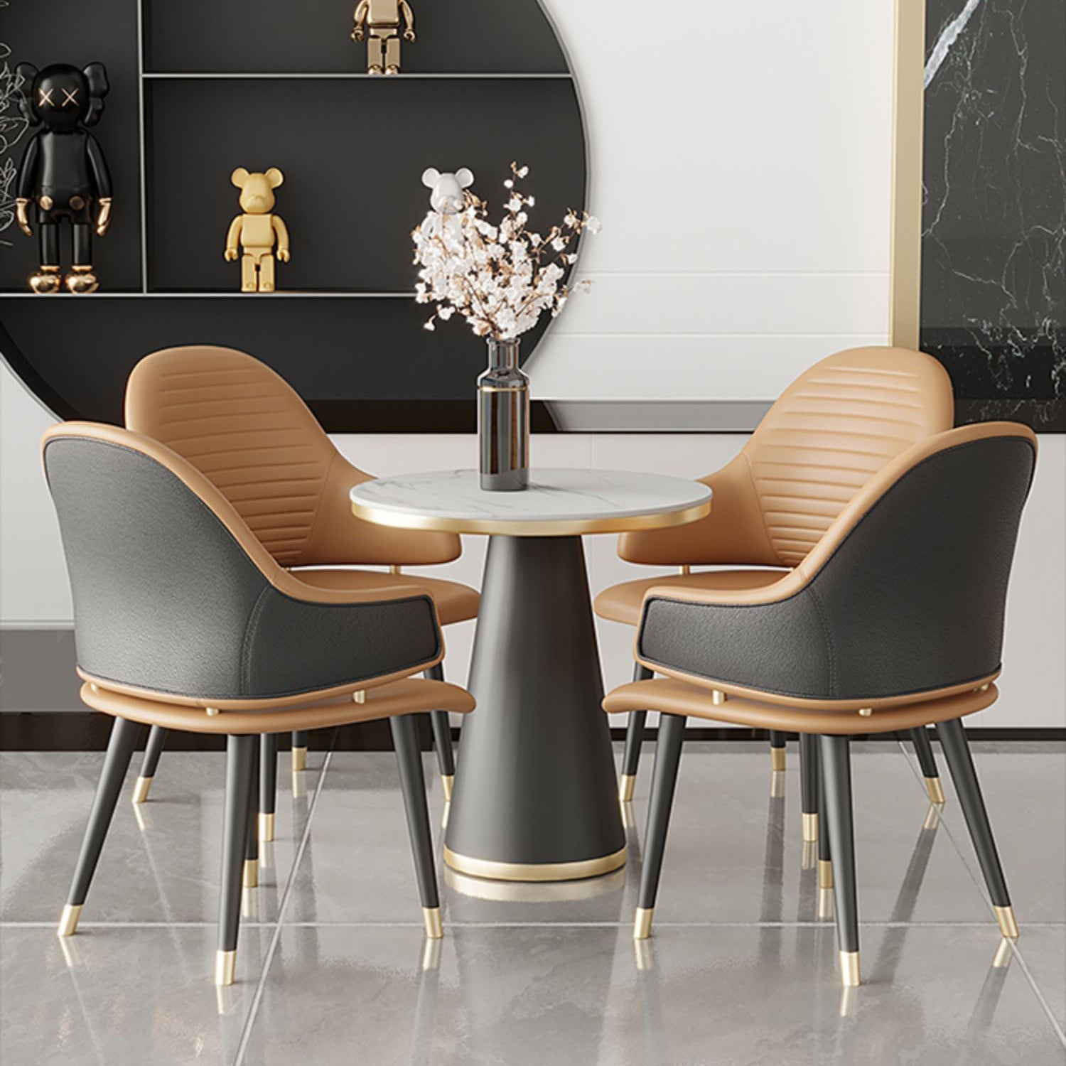 Glam Style 1/5 Pieces Dining Set Sintered Stone Dining Table Set for Home Use 5 Pieces: Table, 4 Black Chairs Clearhalo 'Dining Room Sets' 'Dining Tables & Seating' 'dining_room_set' 'furn' 'furn_dining_room_set' 'Furniture' 'furniture_dining_room_set' 'Kitchen & Dining Furniture' 'kitchen&dining_furn' 'kitchen' 4524236