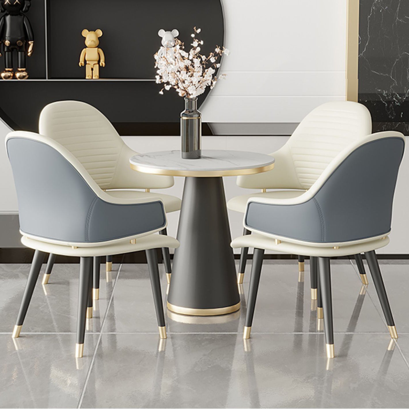 Glam Style 1/5 Pieces Dining Set Sintered Stone Dining Table Set for Home Use 5 Pieces: Table, 4 Blue Chairs Clearhalo 'Dining Room Sets' 'Dining Tables & Seating' 'dining_room_set' 'furn' 'furn_dining_room_set' 'Furniture' 'furniture_dining_room_set' 'Kitchen & Dining Furniture' 'kitchen&dining_furn' 'kitchen' 4524248