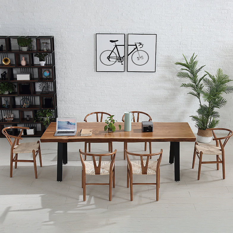 Industrial 1/2/5/7/9 Pieces Dining Set Solid Wood Dining Table with Chairs 7 Pieces: Table, 6 White Chairs Clearhalo 'Dining Room Sets' 'Dining Tables & Seating' 'dining_room_set' 'furn' 'furn_dining_room_set' 'Furniture' 'furniture_dining_room_set' 'Kitchen & Dining Furniture' 'kitchen&dining_furn' 'kitchen' 4524268
