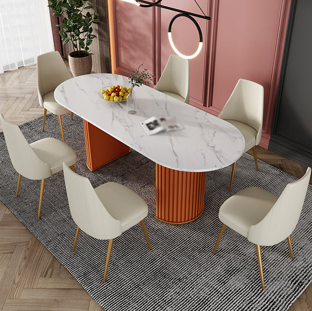 Glam Style 1/2/5/7 Pieces Dining Set Sintered Stone Dining Table for Home Use 7 Pieces: Orange Table, 6 Chairs Clearhalo 'Dining Room Sets' 'Dining Tables & Seating' 'dining_room_set' 'furn' 'furn_dining_room_set' 'Furniture' 'furniture_dining_room_set' 'Kitchen & Dining Furniture' 'kitchen&dining_furn' 'kitchen' 4524282