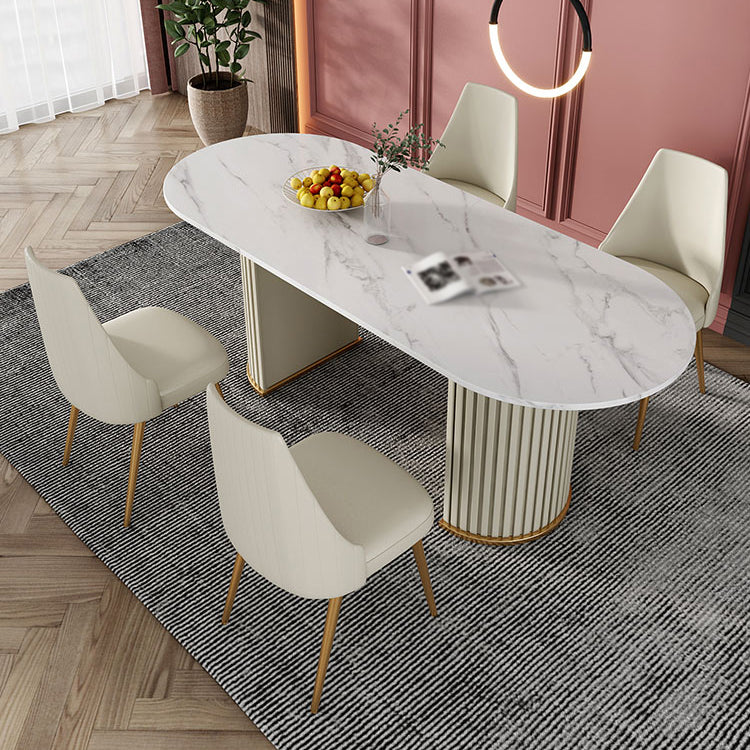 Glam Style 1/2/5/7 Pieces Dining Set Sintered Stone Dining Table for Home Use 5 Pieces: Beige Table, 4 Chairs Clearhalo 'Dining Room Sets' 'Dining Tables & Seating' 'dining_room_set' 'furn' 'furn_dining_room_set' 'Furniture' 'furniture_dining_room_set' 'Kitchen & Dining Furniture' 'kitchen&dining_furn' 'kitchen' 4524283