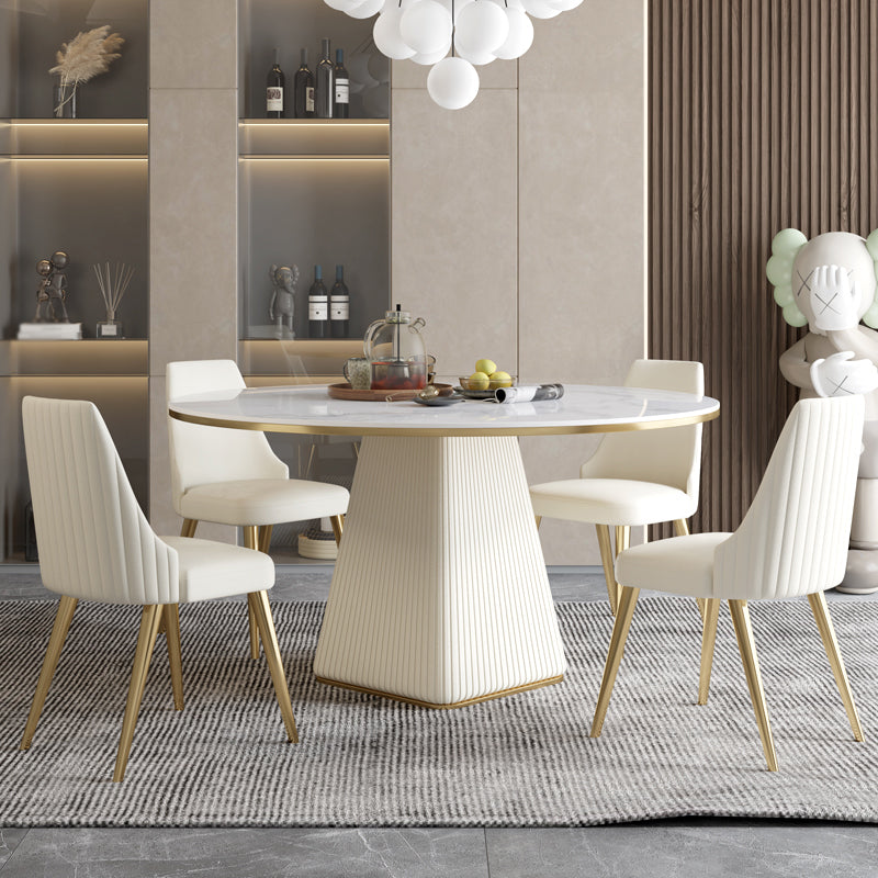 Contemporary 1/3/4/5/7 Pieces Dining Set Round Dining Room Table Set 5 Pieces: Table, 4 White Chairs Clearhalo 'Dining Room Sets' 'Dining Tables & Seating' 'dining_room_set' 'furn' 'furn_dining_room_set' 'Furniture' 'furniture_dining_room_set' 'Kitchen & Dining Furniture' 'kitchen&dining_furn' 'kitchen' 4524314