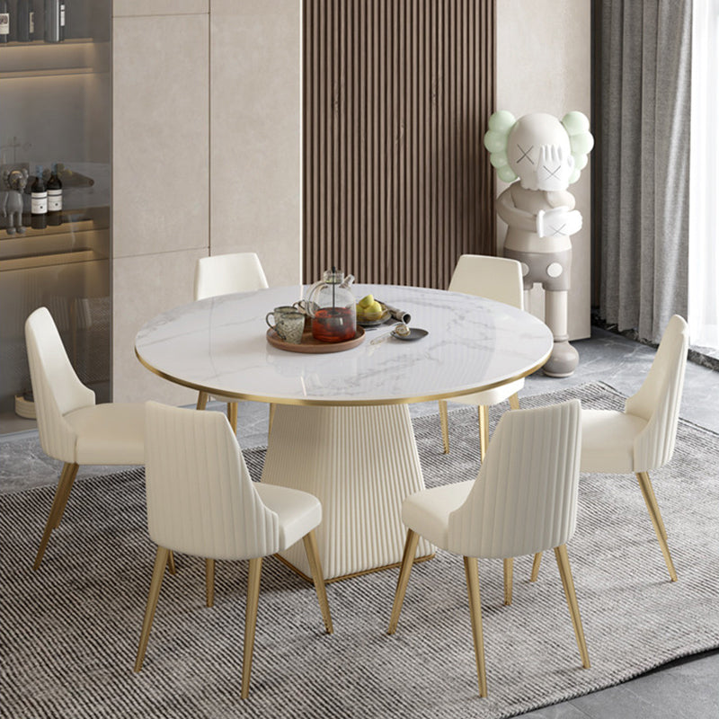 Contemporary 1/3/4/5/7 Pieces Dining Set Round Dining Room Table Set 7 Pieces: Table, 6 White Chairs Clearhalo 'Dining Room Sets' 'Dining Tables & Seating' 'dining_room_set' 'furn' 'furn_dining_room_set' 'Furniture' 'furniture_dining_room_set' 'Kitchen & Dining Furniture' 'kitchen&dining_furn' 'kitchen' 4524319