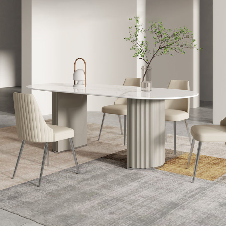 Contemporary 1/2/5/7 Pieces Dining Room Table Set Oval Shape Dining Table Set with Chair 5 Pieces: Table, 4 Chairs Clearhalo 'Dining Room Sets' 'Dining Tables & Seating' 'dining_room_set' 'furn' 'furn_dining_room_set' 'Furniture' 'furniture_dining_room_set' 'Kitchen & Dining Furniture' 'kitchen&dining_furn' 'kitchen' 4524432