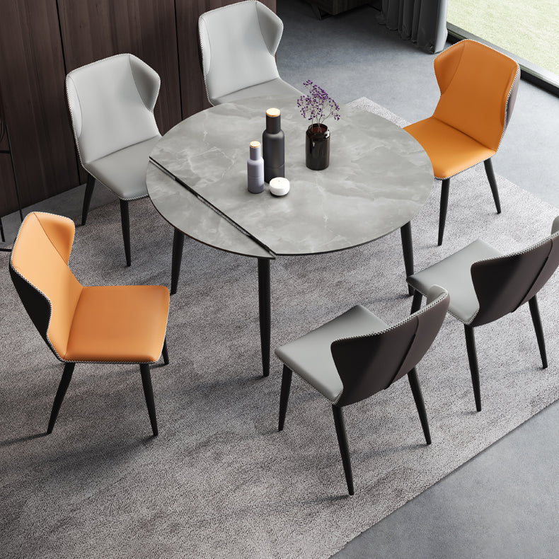 Modern 1/3/4/5/7 Pieces Dining Sintered Stone Dining Table Set with Metal Legs for Home Clearhalo 'Dining Room Sets' 'Dining Tables & Seating' 'dining_room_set' 'furn' 'furn_dining_room_set' 'Furniture' 'furniture_dining_room_set' 'Kitchen & Dining Furniture' 'kitchen&dining_furn' 'kitchen' 4524454
