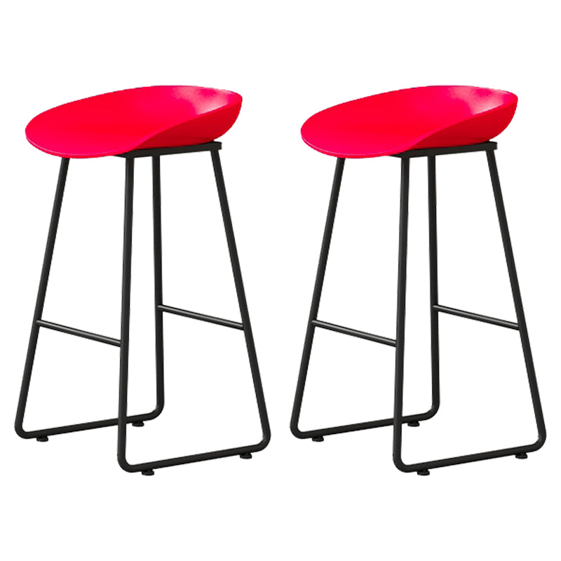 Modern Armless Backrest Counter Stool Iron Household Bar Stool with Plastic Seat and Pedal Red 2 Piece Set Counter Stool(26"H) Clearhalo 'Bar Furniture' 'Bar Stools' 'bar_stools' 'furn' 'furn_bar_stools' 'furniture_bar_stools' 'Kitchen & Dining Furniture' 'kitchen&dining_furn' 'kitchen' 'kitchen_furn' Furniture' 4527374