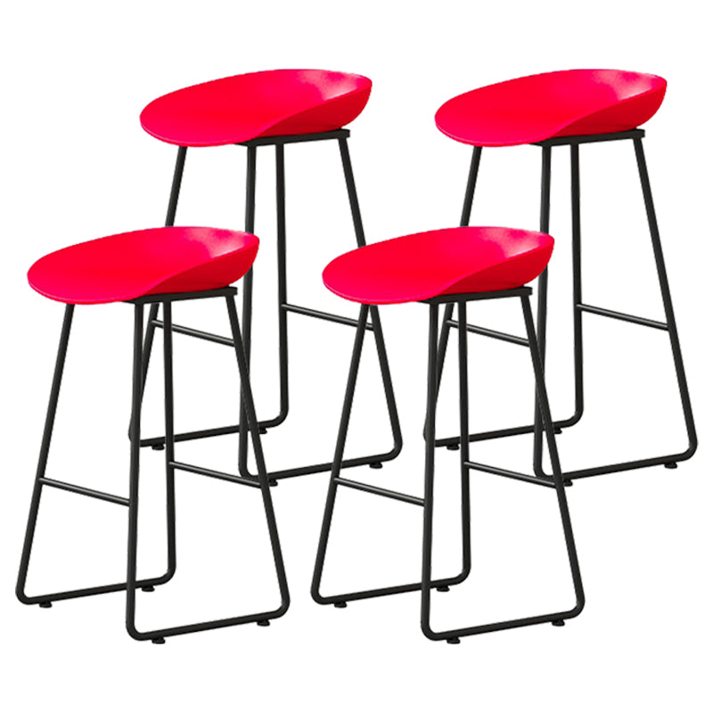 Modern Armless Backrest Counter Stool Iron Household Bar Stool with Plastic Seat and Pedal Red 4 Piece Set Counter Stool(26"H) Clearhalo 'Bar Furniture' 'Bar Stools' 'bar_stools' 'furn' 'furn_bar_stools' 'furniture_bar_stools' 'Kitchen & Dining Furniture' 'kitchen&dining_furn' 'kitchen' 'kitchen_furn' Furniture' 4527375
