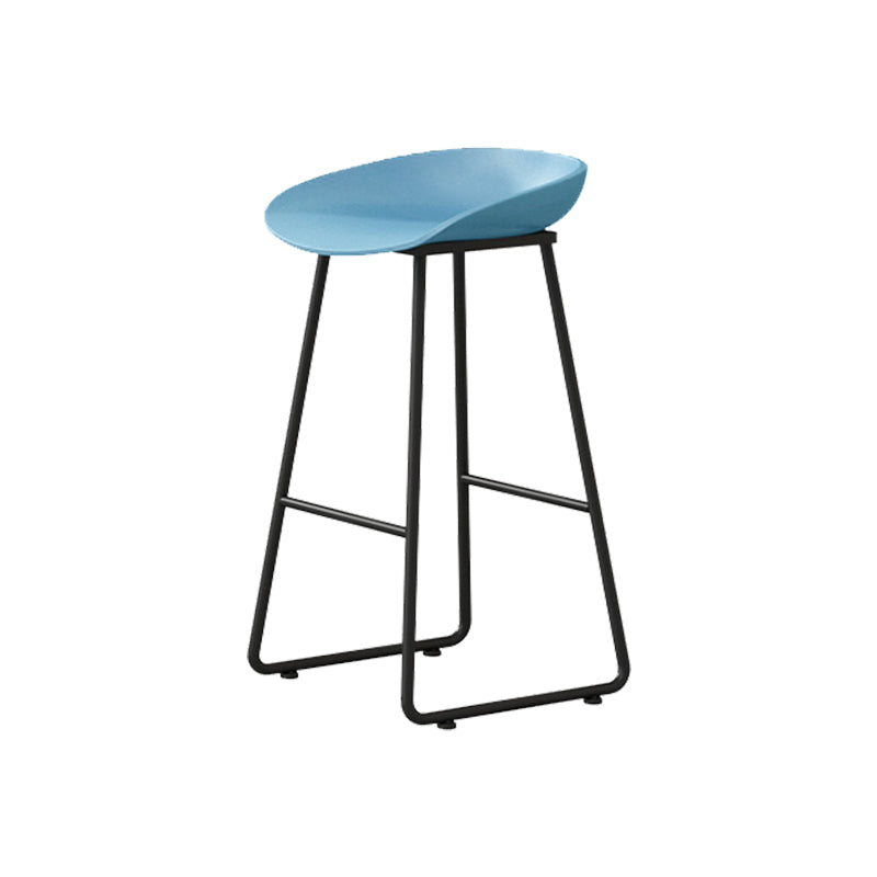 Modern Armless Backrest Counter Stool Iron Household Bar Stool with Plastic Seat and Pedal Blue 1 Piece Counter Stool(26"H) Clearhalo 'Bar Furniture' 'Bar Stools' 'bar_stools' 'furn' 'furn_bar_stools' 'furniture_bar_stools' 'Kitchen & Dining Furniture' 'kitchen&dining_furn' 'kitchen' 'kitchen_furn' Furniture' 4527379