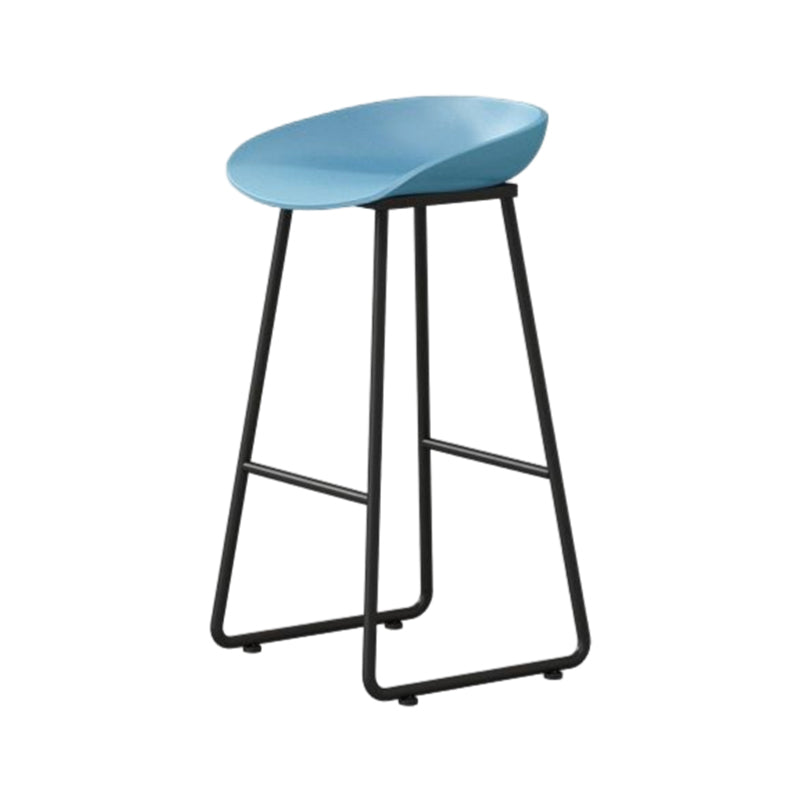 Modern Armless Backrest Counter Stool Iron Household Bar Stool with Plastic Seat and Pedal Blue 1 Piece Bar Stool(30"H) Clearhalo 'Bar Furniture' 'Bar Stools' 'bar_stools' 'furn' 'furn_bar_stools' 'furniture_bar_stools' 'Kitchen & Dining Furniture' 'kitchen&dining_furn' 'kitchen' 'kitchen_furn' Furniture' 4527397