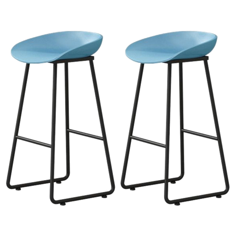 Modern Armless Backrest Counter Stool Iron Household Bar Stool with Plastic Seat and Pedal Blue 2 Piece Set Bar Stool(30"H) Clearhalo 'Bar Furniture' 'Bar Stools' 'bar_stools' 'furn' 'furn_bar_stools' 'furniture_bar_stools' 'Kitchen & Dining Furniture' 'kitchen&dining_furn' 'kitchen' 'kitchen_furn' Furniture' 4527398