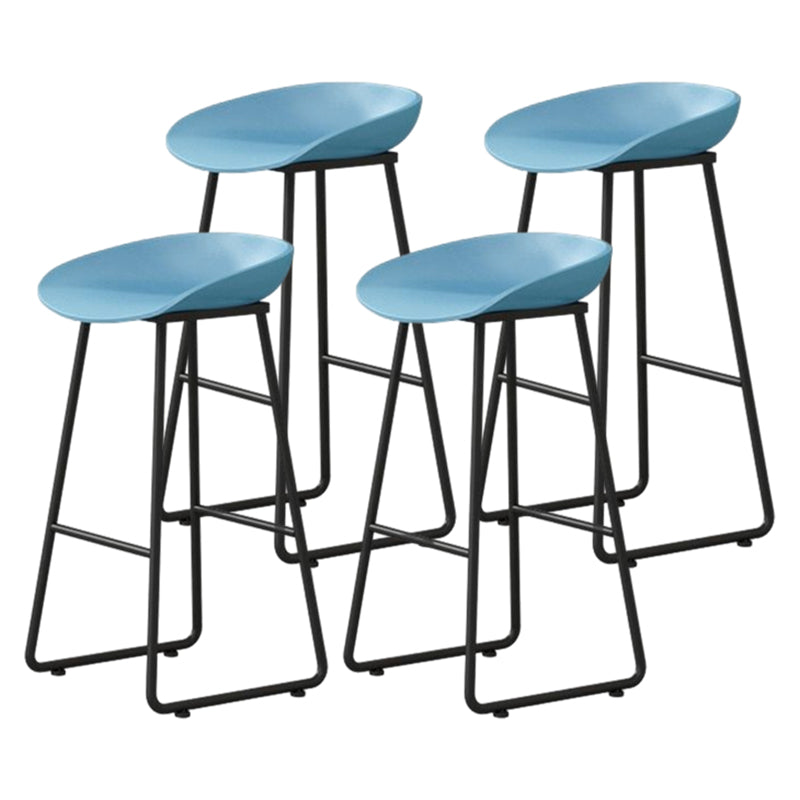 Modern Armless Backrest Counter Stool Iron Household Bar Stool with Plastic Seat and Pedal Blue 4 Piece Set Bar Stool(30"H) Clearhalo 'Bar Furniture' 'Bar Stools' 'bar_stools' 'furn' 'furn_bar_stools' 'furniture_bar_stools' 'Kitchen & Dining Furniture' 'kitchen&dining_furn' 'kitchen' 'kitchen_furn' Furniture' 4527399