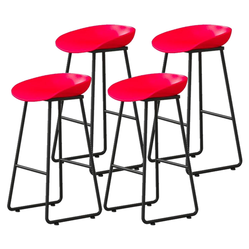Modern Armless Backrest Counter Stool Iron Household Bar Stool with Plastic Seat and Pedal Red 4 Piece Set Bar Stool(30"H) Clearhalo 'Bar Furniture' 'Bar Stools' 'bar_stools' 'furn' 'furn_bar_stools' 'furniture_bar_stools' 'Kitchen & Dining Furniture' 'kitchen&dining_furn' 'kitchen' 'kitchen_furn' Furniture' 4527408