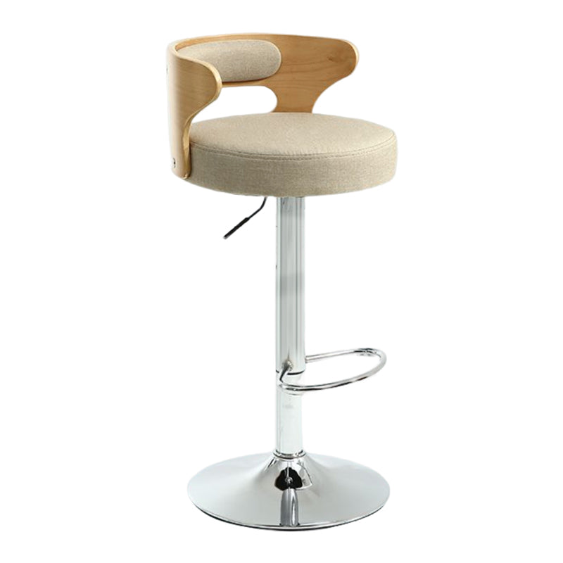 Modern Rotatable Backrest Counter Stool Steel Household Bar Stool with Cushion and Pedal Khaki 1 Piece Clearhalo 'Bar Furniture' 'Bar Stools' 'bar_stools' 'furn' 'furn_bar_stools' 'furniture_bar_stools' 'Kitchen & Dining Furniture' 'kitchen&dining_furn' 'kitchen' 'kitchen_furn' Furniture' 4527429