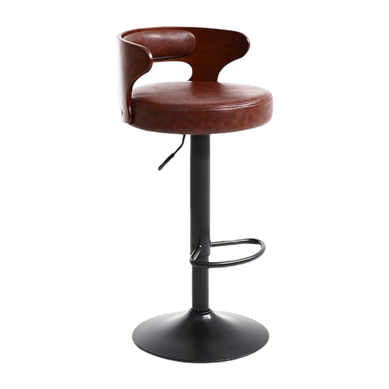 Modern Rotatable Backrest Counter Stool Steel Household Bar Stool with Cushion and Pedal Dark Brown 1 Piece Clearhalo 'Bar Furniture' 'Bar Stools' 'bar_stools' 'furn' 'furn_bar_stools' 'furniture_bar_stools' 'Kitchen & Dining Furniture' 'kitchen&dining_furn' 'kitchen' 'kitchen_furn' Furniture' 4527444