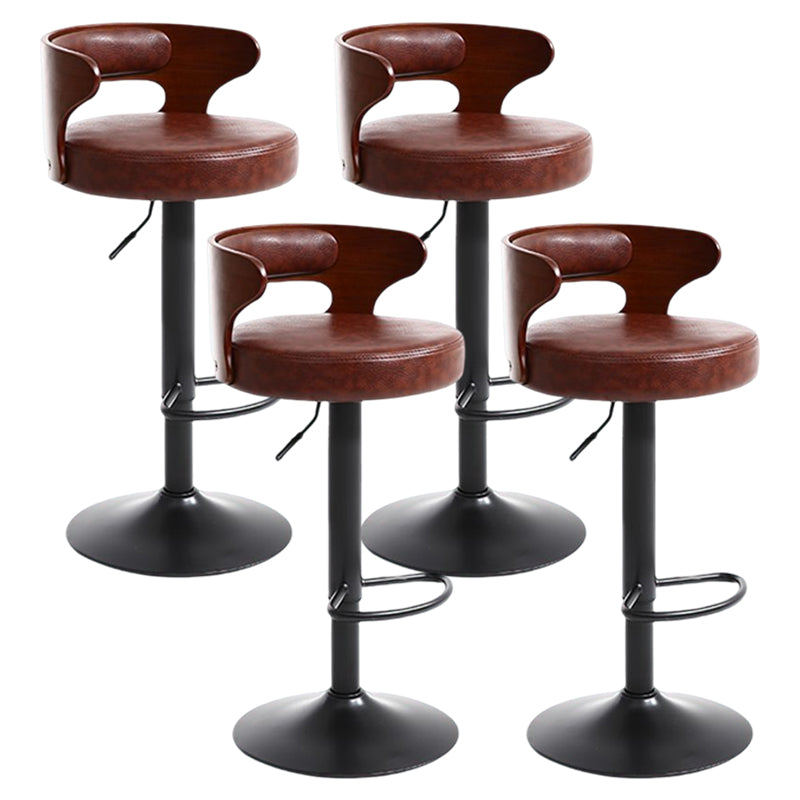 Modern Rotatable Backrest Counter Stool Steel Household Bar Stool with Cushion and Pedal Dark Brown 4 Piece Set Clearhalo 'Bar Furniture' 'Bar Stools' 'bar_stools' 'furn' 'furn_bar_stools' 'furniture_bar_stools' 'Kitchen & Dining Furniture' 'kitchen&dining_furn' 'kitchen' 'kitchen_furn' Furniture' 4527446