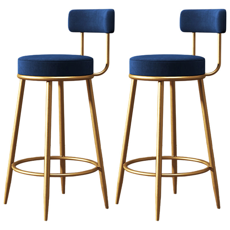 Glam Metal Upholstered Barstool Indoor Bar Stool with Low Back and Ron Legs Blue 2 Piece Set Clearhalo 'Bar Furniture' 'Bar Stools' 'bar_stools' 'furn' 'furn_bar_stools' 'furniture_bar_stools' 'Kitchen & Dining Furniture' 'kitchen&dining_furn' 'kitchen' 'kitchen_furn' Furniture' 4527545