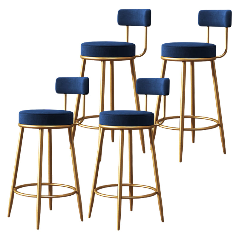 Glam Metal Upholstered Barstool Indoor Bar Stool with Low Back and Ron Legs Blue 4 Piece Set Clearhalo 'Bar Furniture' 'Bar Stools' 'bar_stools' 'furn' 'furn_bar_stools' 'furniture_bar_stools' 'Kitchen & Dining Furniture' 'kitchen&dining_furn' 'kitchen' 'kitchen_furn' Furniture' 4527546