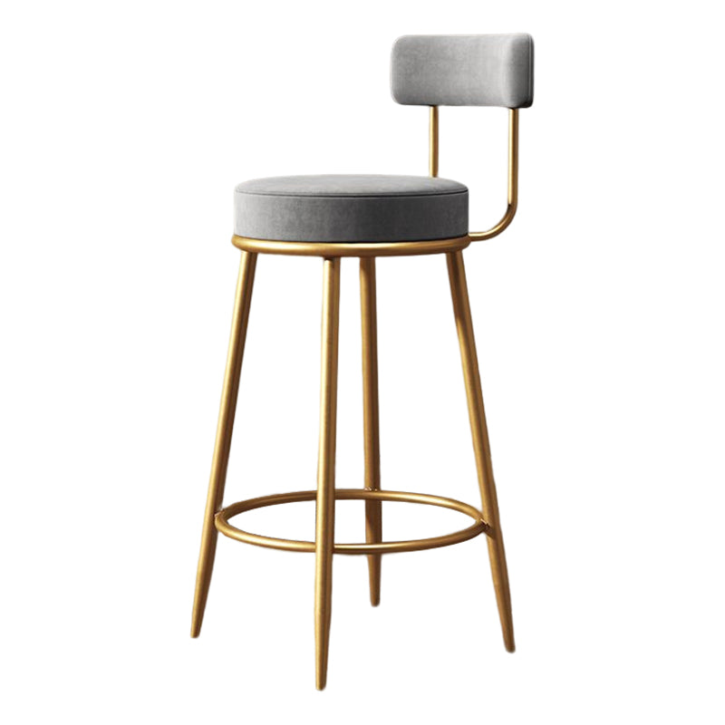 Glam Metal Upholstered Barstool Indoor Bar Stool with Low Back and Ron Legs Grey 1 Piece Clearhalo 'Bar Furniture' 'Bar Stools' 'bar_stools' 'furn' 'furn_bar_stools' 'furniture_bar_stools' 'Kitchen & Dining Furniture' 'kitchen&dining_furn' 'kitchen' 'kitchen_furn' Furniture' 4527550
