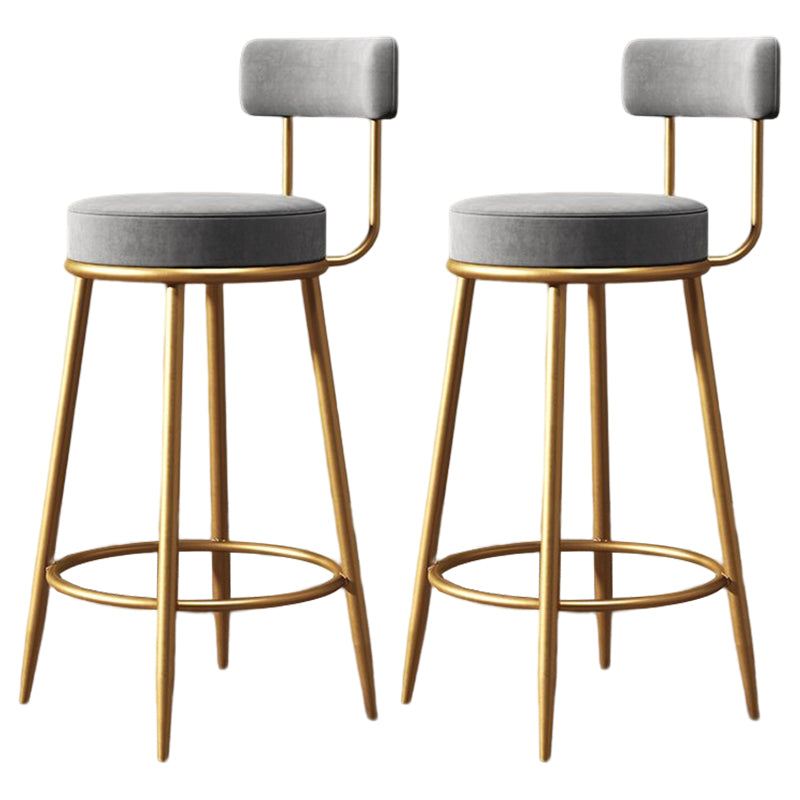 Glam Metal Upholstered Barstool Indoor Bar Stool with Low Back and Ron Legs Grey 2 Piece Set Clearhalo 'Bar Furniture' 'Bar Stools' 'bar_stools' 'furn' 'furn_bar_stools' 'furniture_bar_stools' 'Kitchen & Dining Furniture' 'kitchen&dining_furn' 'kitchen' 'kitchen_furn' Furniture' 4527551