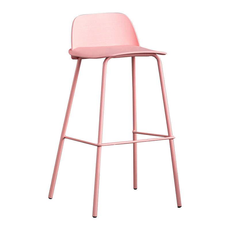 Rectangular Modern Plastic Bar Stool Backrest Footrest Counter Stool with Iron Legs Light Pink Clearhalo 'Bar Furniture' 'Bar Stools' 'bar_stools' 'furn' 'furn_bar_stools' 'furniture_bar_stools' 'Kitchen & Dining Furniture' 'kitchen&dining_furn' 'kitchen' 'kitchen_furn' Furniture' 4527712