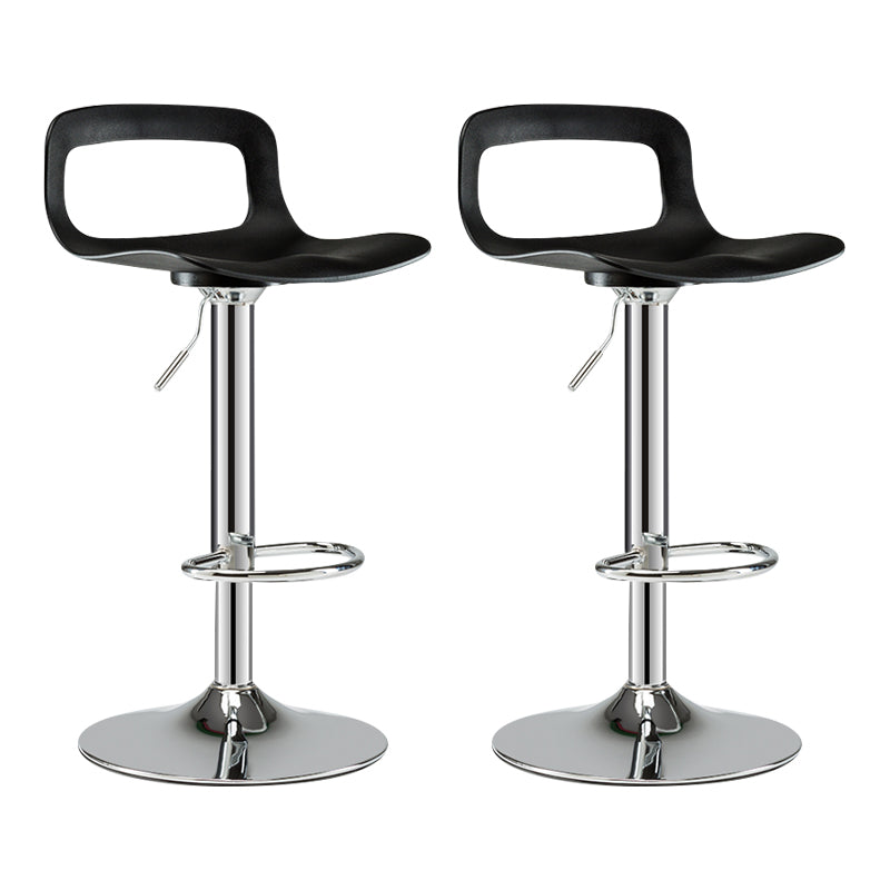Modern Adjustable Swivel Bar Stool Low Back Plastic Bar and Counter Stool Black-Silver 2 Piece Set Clearhalo 'Bar Furniture' 'Bar Stools' 'bar_stools' 'furn' 'furn_bar_stools' 'furniture_bar_stools' 'Kitchen & Dining Furniture' 'kitchen&dining_furn' 'kitchen' 'kitchen_furn' Furniture' 4527794