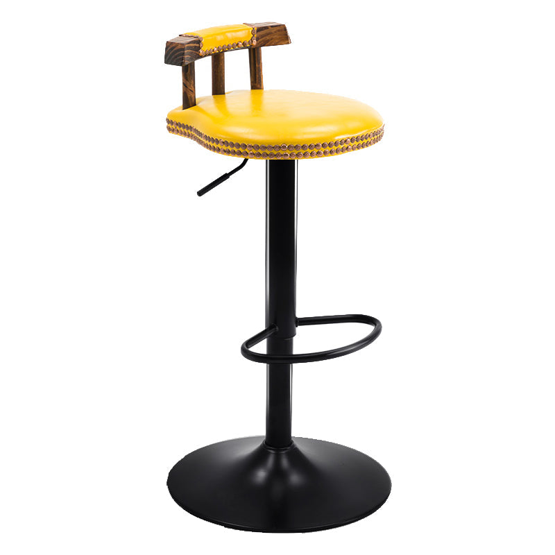 Modern Wood Bar Stool Iron Legs Low Back Nail-head Trim Counter Stool with Cushion Yellow 1 Piece Clearhalo 'Bar Furniture' 'Bar Stools' 'bar_stools' 'furn' 'furn_bar_stools' 'furniture_bar_stools' 'Kitchen & Dining Furniture' 'kitchen&dining_furn' 'kitchen' 'kitchen_furn' Furniture' 4527813