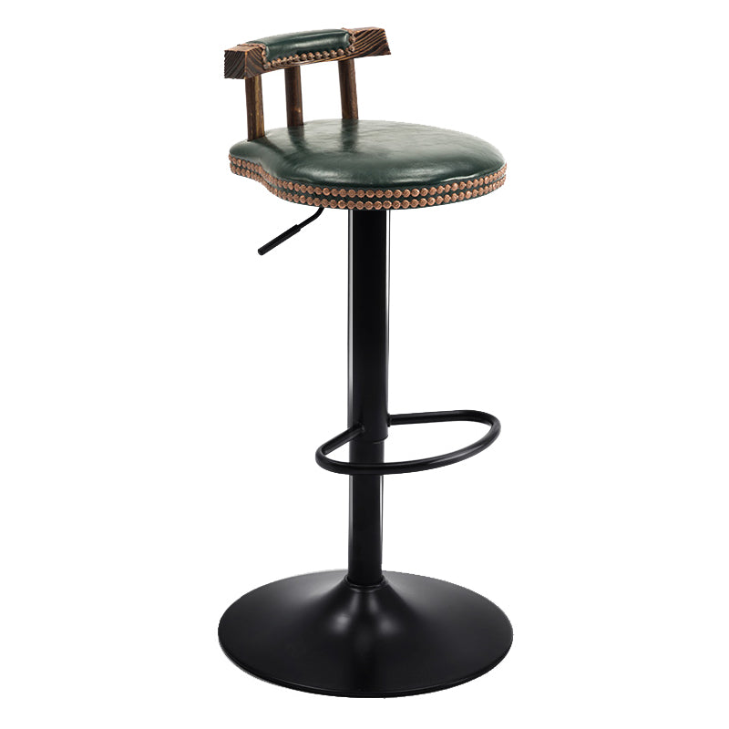 Modern Wood Bar Stool Iron Legs Low Back Nail-head Trim Counter Stool with Cushion Blackish Green 1 Piece Clearhalo 'Bar Furniture' 'Bar Stools' 'bar_stools' 'furn' 'furn_bar_stools' 'furniture_bar_stools' 'Kitchen & Dining Furniture' 'kitchen&dining_furn' 'kitchen' 'kitchen_furn' Furniture' 4527821