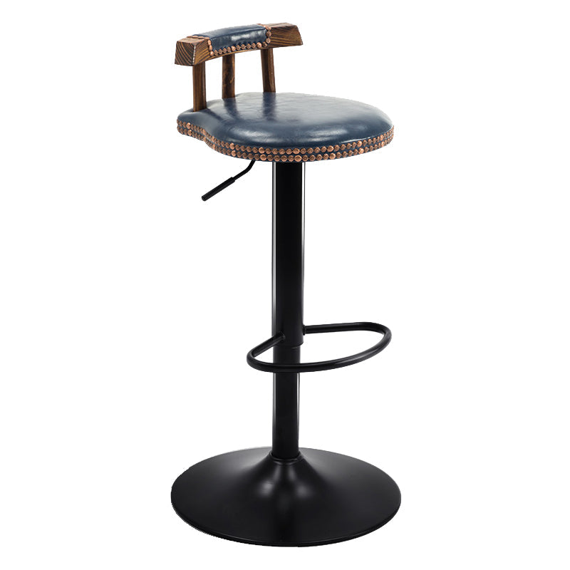 Modern Wood Bar Stool Iron Legs Low Back Nail-head Trim Counter Stool with Cushion Dark Blue 1 Piece Clearhalo 'Bar Furniture' 'Bar Stools' 'bar_stools' 'furn' 'furn_bar_stools' 'furniture_bar_stools' 'Kitchen & Dining Furniture' 'kitchen&dining_furn' 'kitchen' 'kitchen_furn' Furniture' 4527824