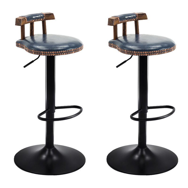 Modern Wood Bar Stool Iron Legs Low Back Nail-head Trim Counter Stool with Cushion Dark Blue 2 Piece Set Clearhalo 'Bar Furniture' 'Bar Stools' 'bar_stools' 'furn' 'furn_bar_stools' 'furniture_bar_stools' 'Kitchen & Dining Furniture' 'kitchen&dining_furn' 'kitchen' 'kitchen_furn' Furniture' 4527837