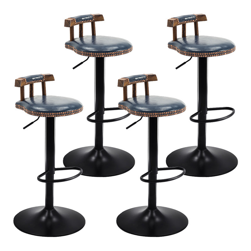 Modern Wood Bar Stool Iron Legs Low Back Nail-head Trim Counter Stool with Cushion Dark Blue 4 Piece Set Clearhalo 'Bar Furniture' 'Bar Stools' 'bar_stools' 'furn' 'furn_bar_stools' 'furniture_bar_stools' 'Kitchen & Dining Furniture' 'kitchen&dining_furn' 'kitchen' 'kitchen_furn' Furniture' 4527848