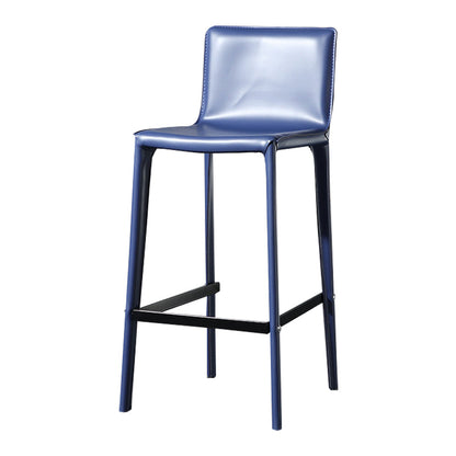 Coffee Shop Leather Bar Stool Rectangular Footrest Low Back Counter Height Stool, 1 Piece Dark Blue Clearhalo 'Bar Furniture' 'Bar Stools' 'bar_stools' 'furn' 'furn_bar_stools' 'furniture_bar_stools' 'Kitchen & Dining Furniture' 'kitchen&dining_furn' 'kitchen' 'kitchen_furn' Furniture' 4527859