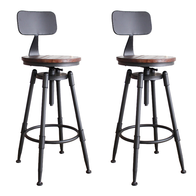 Coffee Shop Bar Stool Footrest Adjustable Height Counter Stool with Iron Legs Distressed Wood With Back 2 Piece Set Clearhalo 'Bar Furniture' 'Bar Stools' 'bar_stools' 'furn' 'furn_bar_stools' 'furniture_bar_stools' 'Kitchen & Dining Furniture' 'kitchen&dining_furn' 'kitchen' 'kitchen_furn' Furniture' 4527901