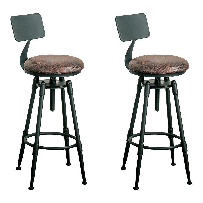 Coffee Shop Bar Stool Footrest Adjustable Height Counter Stool with Iron Legs Brown With Back 2 Piece Set Clearhalo 'Bar Furniture' 'Bar Stools' 'bar_stools' 'furn' 'furn_bar_stools' 'furniture_bar_stools' 'Kitchen & Dining Furniture' 'kitchen&dining_furn' 'kitchen' 'kitchen_furn' Furniture' 4527904