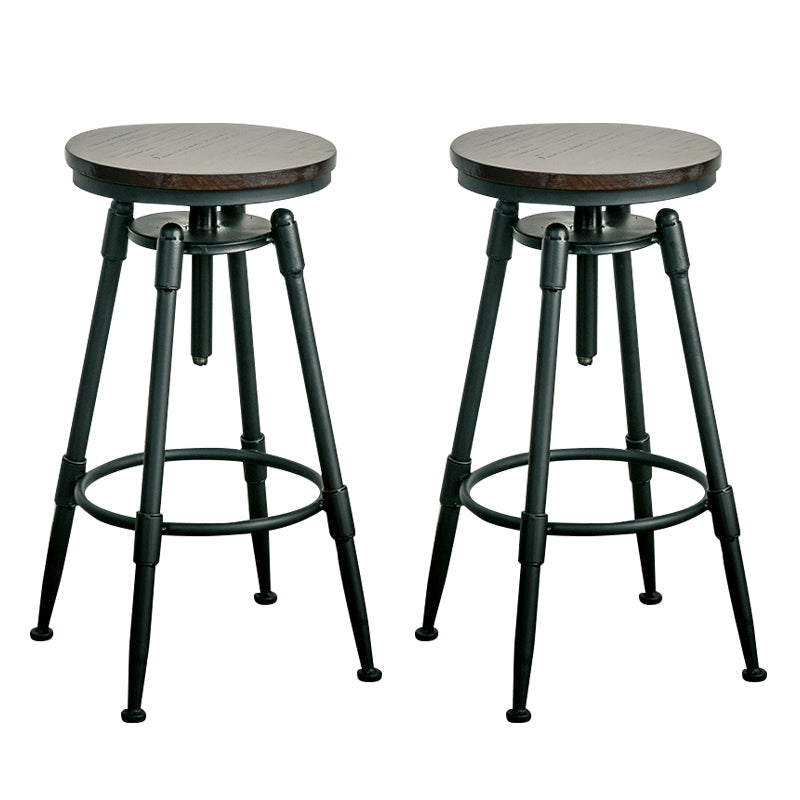 Coffee Shop Bar Stool Footrest Adjustable Height Counter Stool with Iron Legs Distressed Wood Backless 2 Piece Set Clearhalo 'Bar Furniture' 'Bar Stools' 'bar_stools' 'furn' 'furn_bar_stools' 'furniture_bar_stools' 'Kitchen & Dining Furniture' 'kitchen&dining_furn' 'kitchen' 'kitchen_furn' Furniture' 4527905