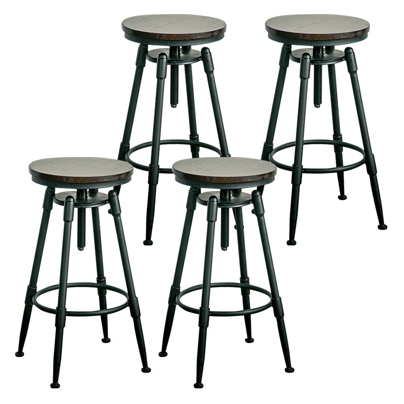 Coffee Shop Bar Stool Footrest Adjustable Height Counter Stool with Iron Legs Distressed Wood Backless 4 Piece Set Clearhalo 'Bar Furniture' 'Bar Stools' 'bar_stools' 'furn' 'furn_bar_stools' 'furniture_bar_stools' 'Kitchen & Dining Furniture' 'kitchen&dining_furn' 'kitchen' 'kitchen_furn' Furniture' 4527913