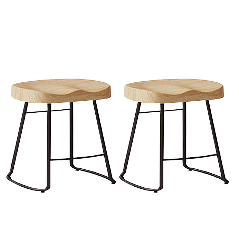 Modern Indoor Bar Stool Solid Wood Iron Legs Saddle Seat Counter Stool 2 Piece Set Short Stool(18"H) Clearhalo 'Bar Furniture' 'Bar Stools' 'bar_stools' 'furn' 'furn_bar_stools' 'furniture_bar_stools' 'Kitchen & Dining Furniture' 'kitchen&dining_furn' 'kitchen' 'kitchen_furn' Furniture' 4527927