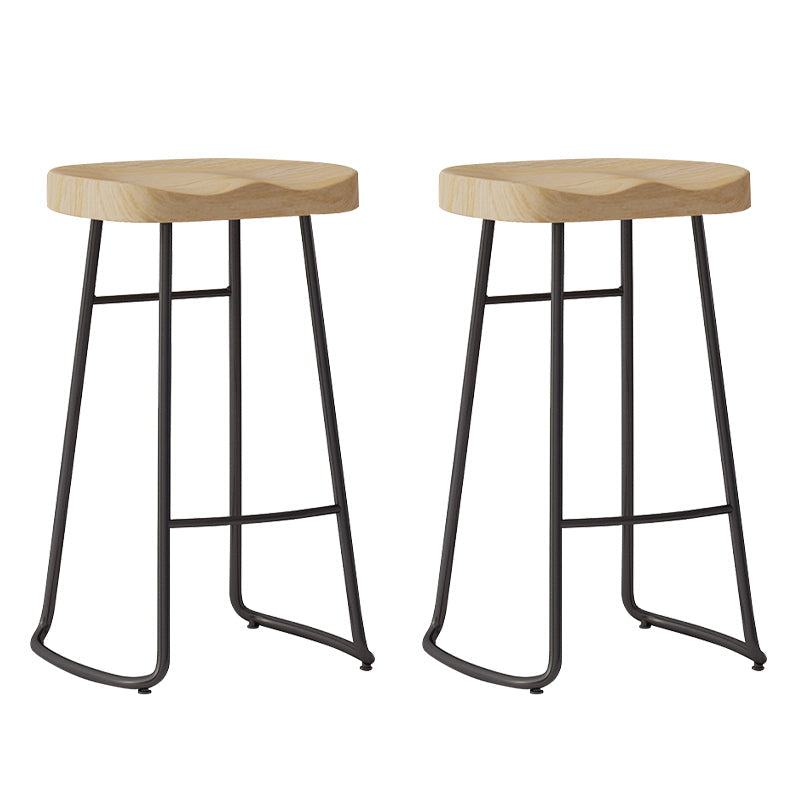 Modern Indoor Bar Stool Solid Wood Iron Legs Saddle Seat Counter Stool 2 Piece Set Counter Stool(26"H) Clearhalo 'Bar Furniture' 'Bar Stools' 'bar_stools' 'furn' 'furn_bar_stools' 'furniture_bar_stools' 'Kitchen & Dining Furniture' 'kitchen&dining_furn' 'kitchen' 'kitchen_furn' Furniture' 4527928