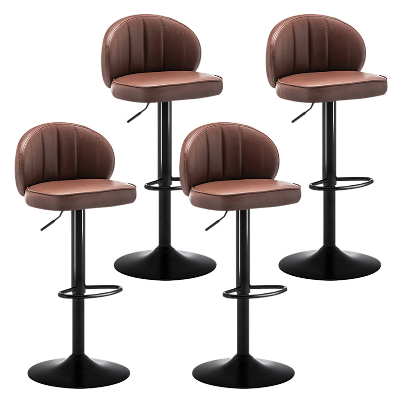 Modern Backrest Liftable Stool Steel Cashier Bar Stool with Leather Cushion Dark Brown 4 Piece Set Bar Stool(33"H) Clearhalo 'Bar Furniture' 'Bar Stools' 'bar_stools' 'furn' 'furn_bar_stools' 'furniture_bar_stools' 'Kitchen & Dining Furniture' 'kitchen&dining_furn' 'kitchen' 'kitchen_furn' Furniture' 4528050