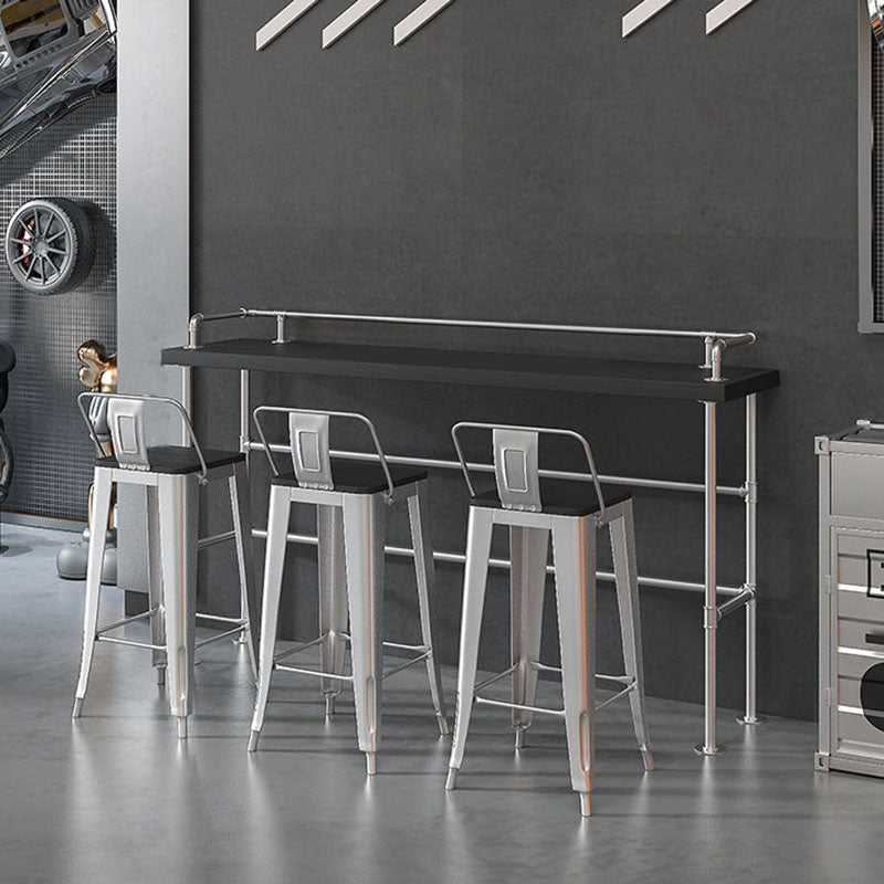 Industrial Black Wood Pub Table with Rectangle Table Top Silver Trestle Table - 42" H 78.7"L x 17.7"W x 41.3"H Without Chairs Clearhalo 'Bar Furniture' 'Bar Tables' 'bar_tables' 'furn' 'furn_bar_tables' 'Furniture' 'furniture_bar_tables' 'Kitchen & Dining Furniture' 4528145