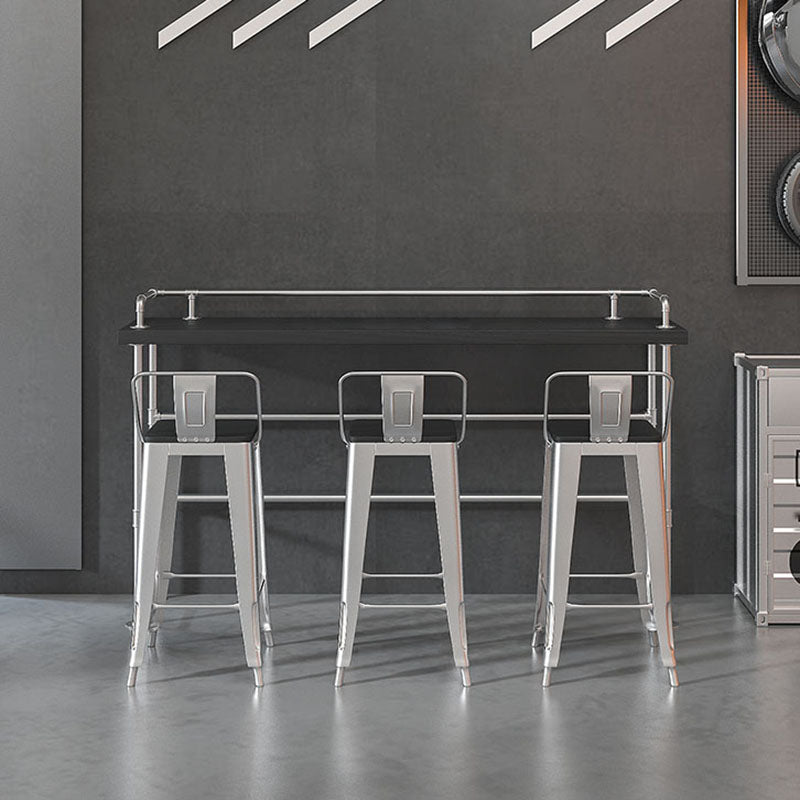 Industrial Black Wood Pub Table with Rectangle Table Top Silver Trestle Table - 42" H 59.1"L x 17.7"W x 41.3"H Without Chairs Clearhalo 'Bar Furniture' 'Bar Tables' 'bar_tables' 'furn' 'furn_bar_tables' 'Furniture' 'furniture_bar_tables' 'Kitchen & Dining Furniture' 4528147