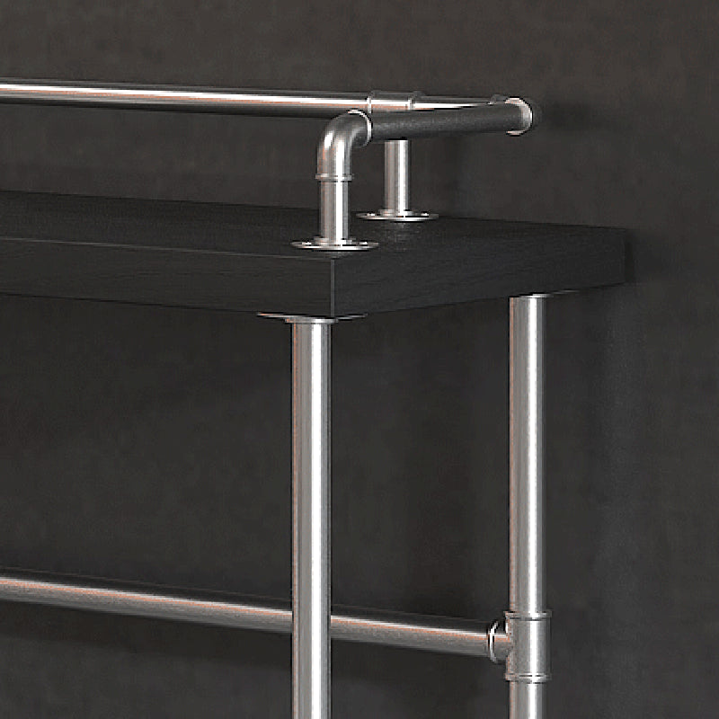 Industrial Black Wood Pub Table with Rectangle Table Top Silver Trestle Table - 42" H Clearhalo 'Bar Furniture' 'Bar Tables' 'bar_tables' 'furn' 'furn_bar_tables' 'Furniture' 'furniture_bar_tables' 'Kitchen & Dining Furniture' 4528149