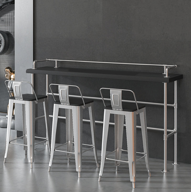 Industrial Black Wood Pub Table with Rectangle Table Top Silver Trestle Table - 42" H Clearhalo 'Bar Furniture' 'Bar Tables' 'bar_tables' 'furn' 'furn_bar_tables' 'Furniture' 'furniture_bar_tables' 'Kitchen & Dining Furniture' 4528150