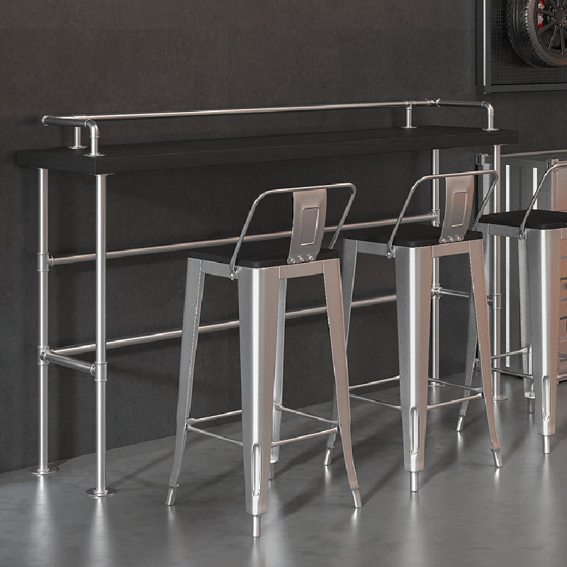 Industrial Black Wood Pub Table with Rectangle Table Top Silver Trestle Table - 42" H Clearhalo 'Bar Furniture' 'Bar Tables' 'bar_tables' 'furn' 'furn_bar_tables' 'Furniture' 'furniture_bar_tables' 'Kitchen & Dining Furniture' 4528151
