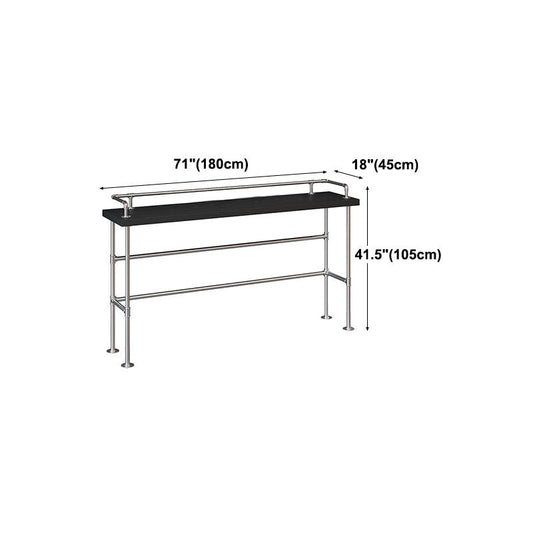 Industrial Black Wood Pub Table with Rectangle Table Top Silver Trestle Table - 42" H Clearhalo 'Bar Furniture' 'Bar Tables' 'bar_tables' 'furn' 'furn_bar_tables' 'Furniture' 'furniture_bar_tables' 'Kitchen & Dining Furniture' 4528154