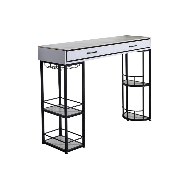 Marble Bar Table with Rectangle Table Top Double Pedestal Table - 41.3" H 39.4"L x 15.7"W x 41.3"H White-Black Without Chairs Clearhalo 'Bar Furniture' 'Bar Tables' 'bar_tables' 'furn' 'furn_bar_tables' 'Furniture' 'furniture_bar_tables' 'Kitchen & Dining Furniture' 4528173