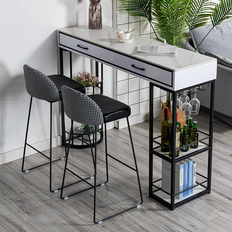 Marble Bar Table with Rectangle Table Top Double Pedestal Table - 41.3" H 47.2"L x 15.7"W x 41.3"H White-Black Without Chairs Clearhalo 'Bar Furniture' 'Bar Tables' 'bar_tables' 'furn' 'furn_bar_tables' 'Furniture' 'furniture_bar_tables' 'Kitchen & Dining Furniture' 4528176